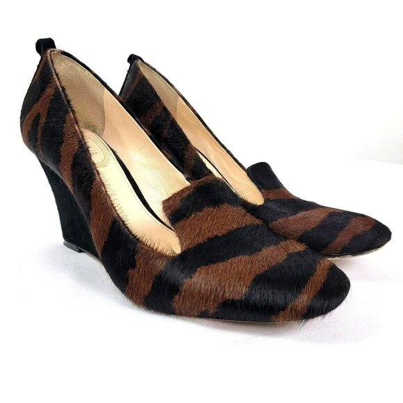 Chaussures Vintage Femme - Mocassins Suédine Marron Avec Semelle Wedge - Taille Approx 7.5 US